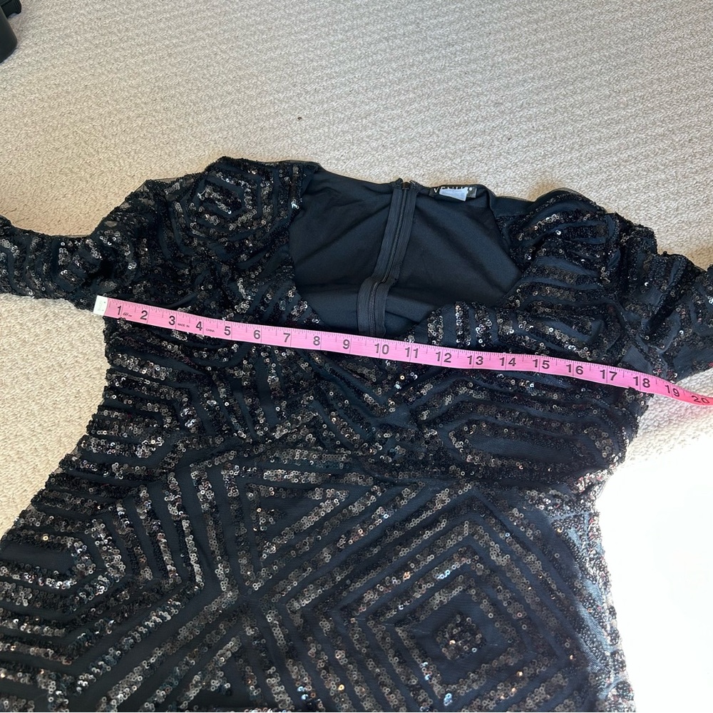 VENUS Black Sequin Bell Sleeve V-Neck Blouse Party Evening Statement Sleeve - Picture 7 of 14